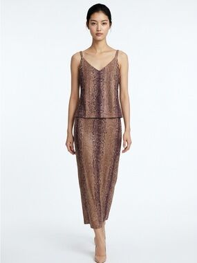 VTG EN Francais Metallic Snake-Print Slinky Shimmering Slit Women 10 Midi Dress